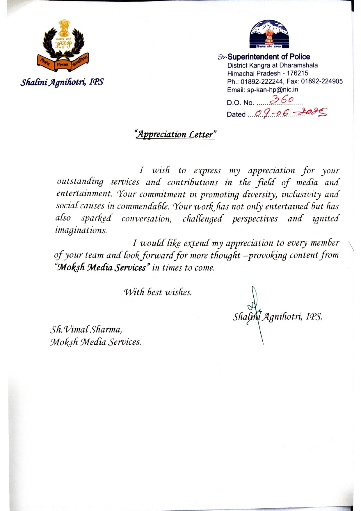 Letter of Appreciation