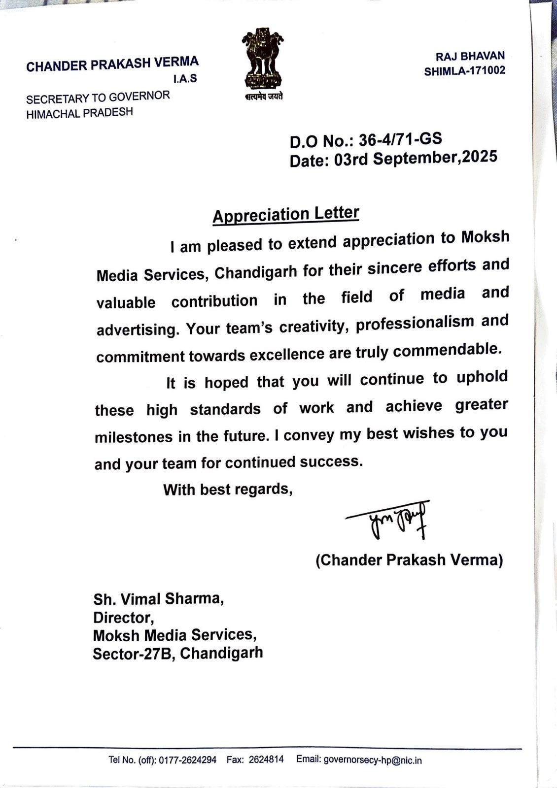 Letter of Appreciation