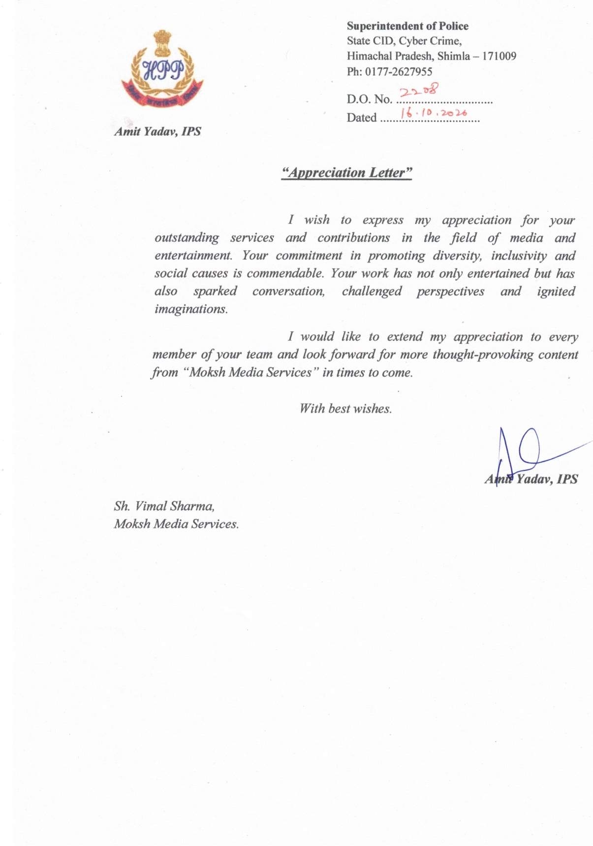 Letter of Appreciation